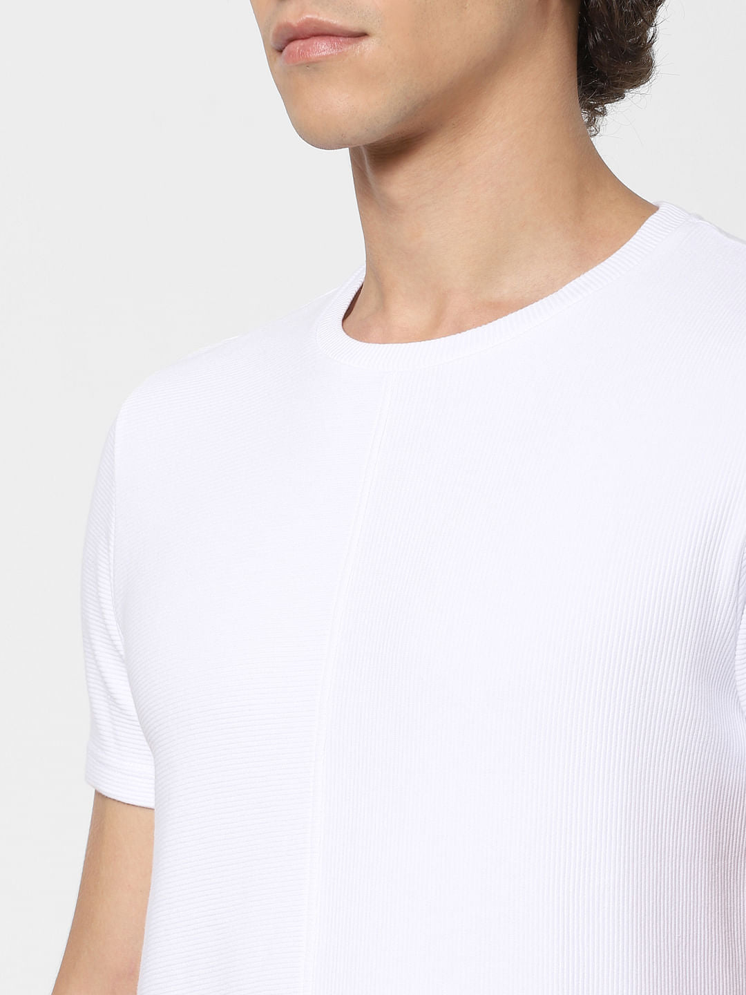 White Textured Crew Neck T-shirt