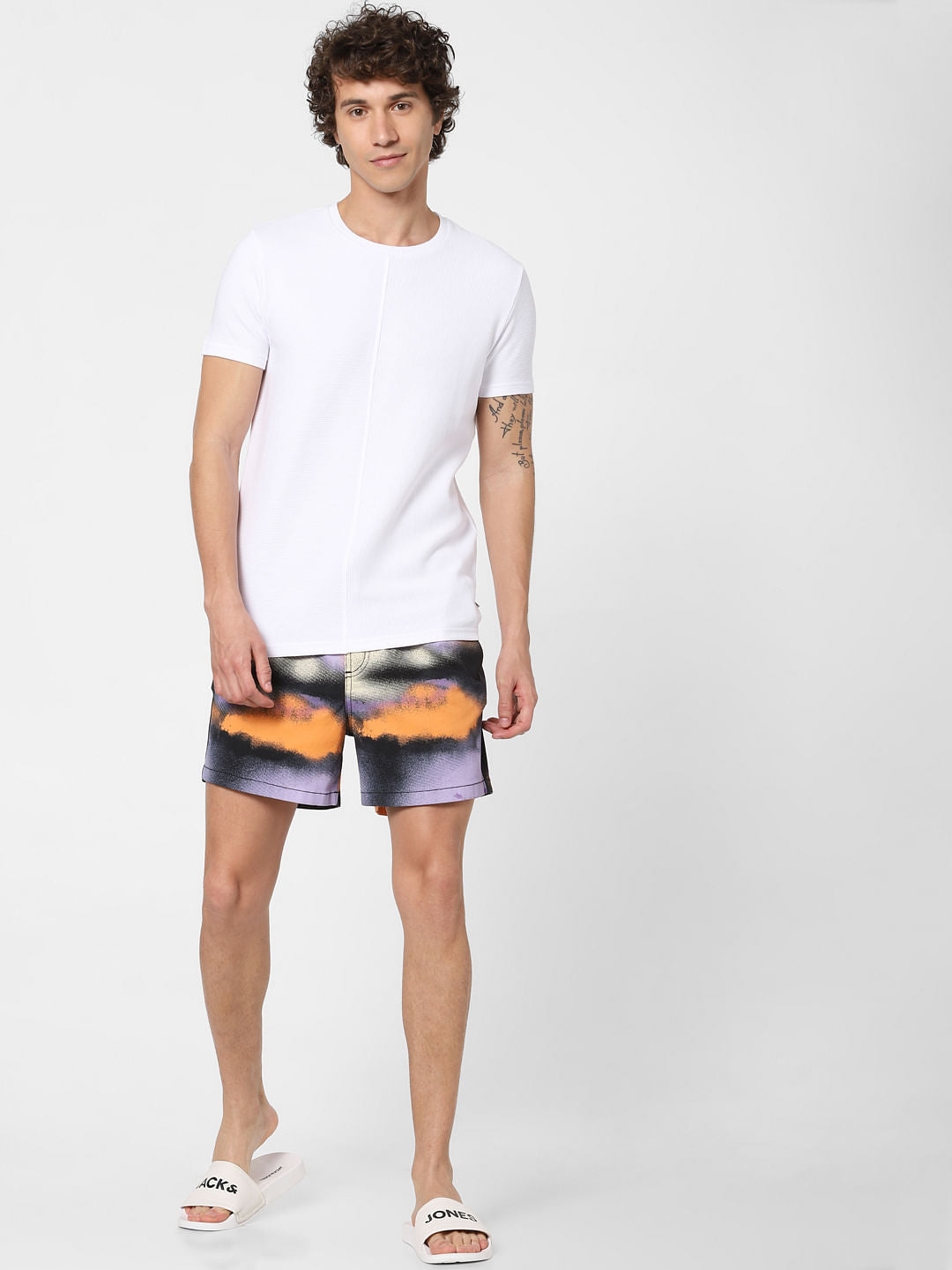 White Textured Crew Neck T-shirt