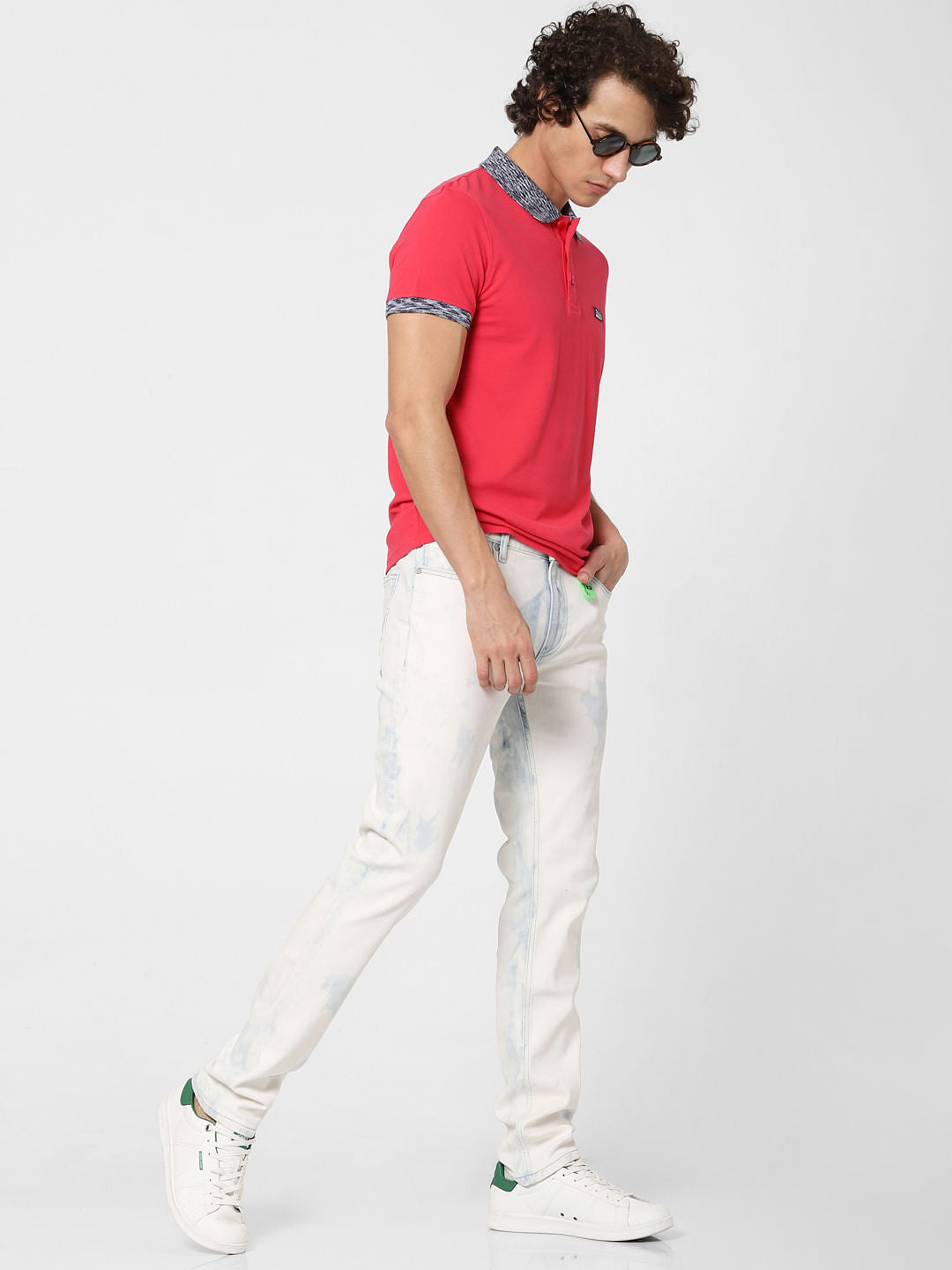Pink Contrast Tipping Polo Neck T-shirt - S