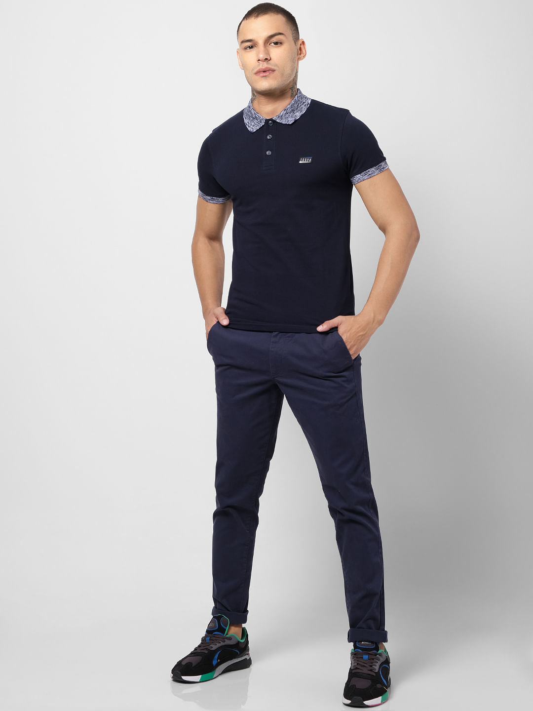 Navy Blue Contrast Tipping Polo T-shirt