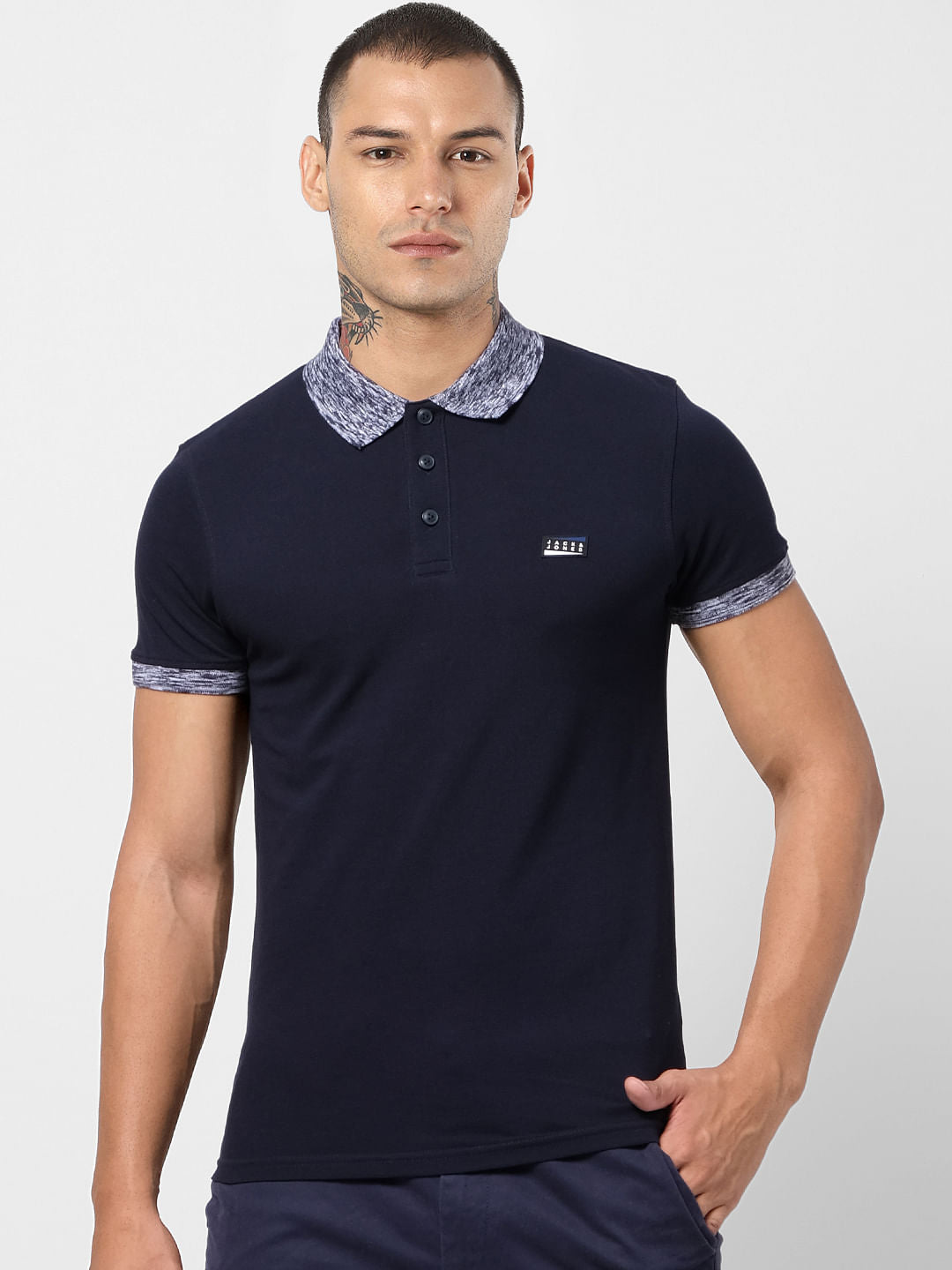 Navy Blue Contrast Tipping Polo T-shirt