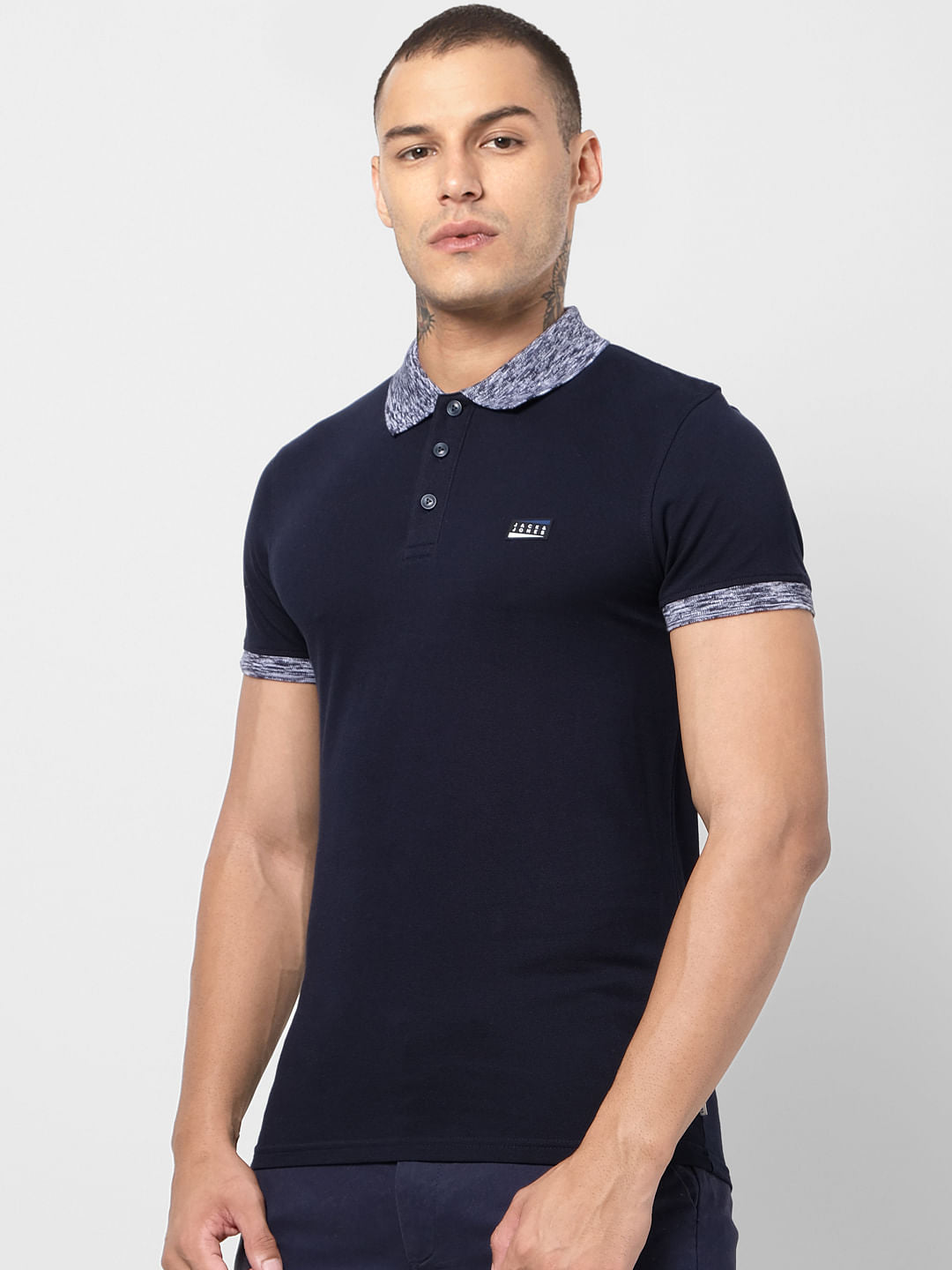 Navy Blue Contrast Tipping Polo T-shirt