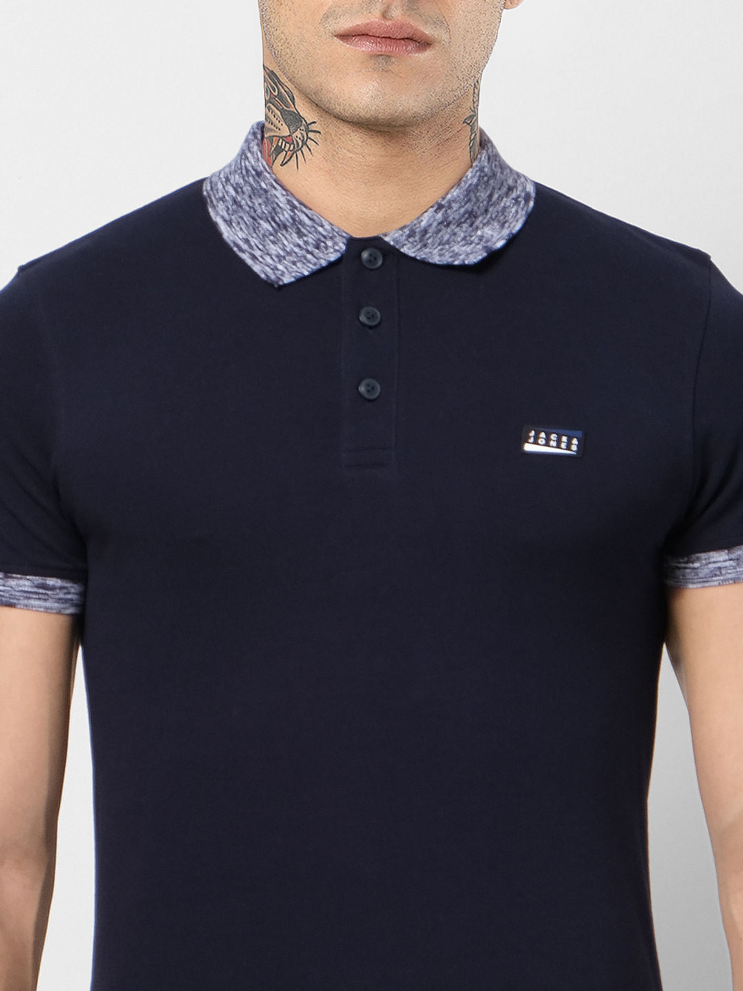 Navy Blue Contrast Tipping Polo T-shirt