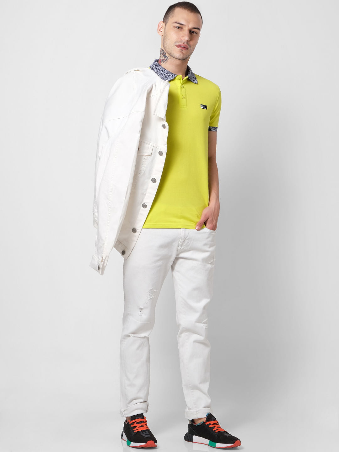 Neon Green Contrast Tipping Polo T-shirt - S