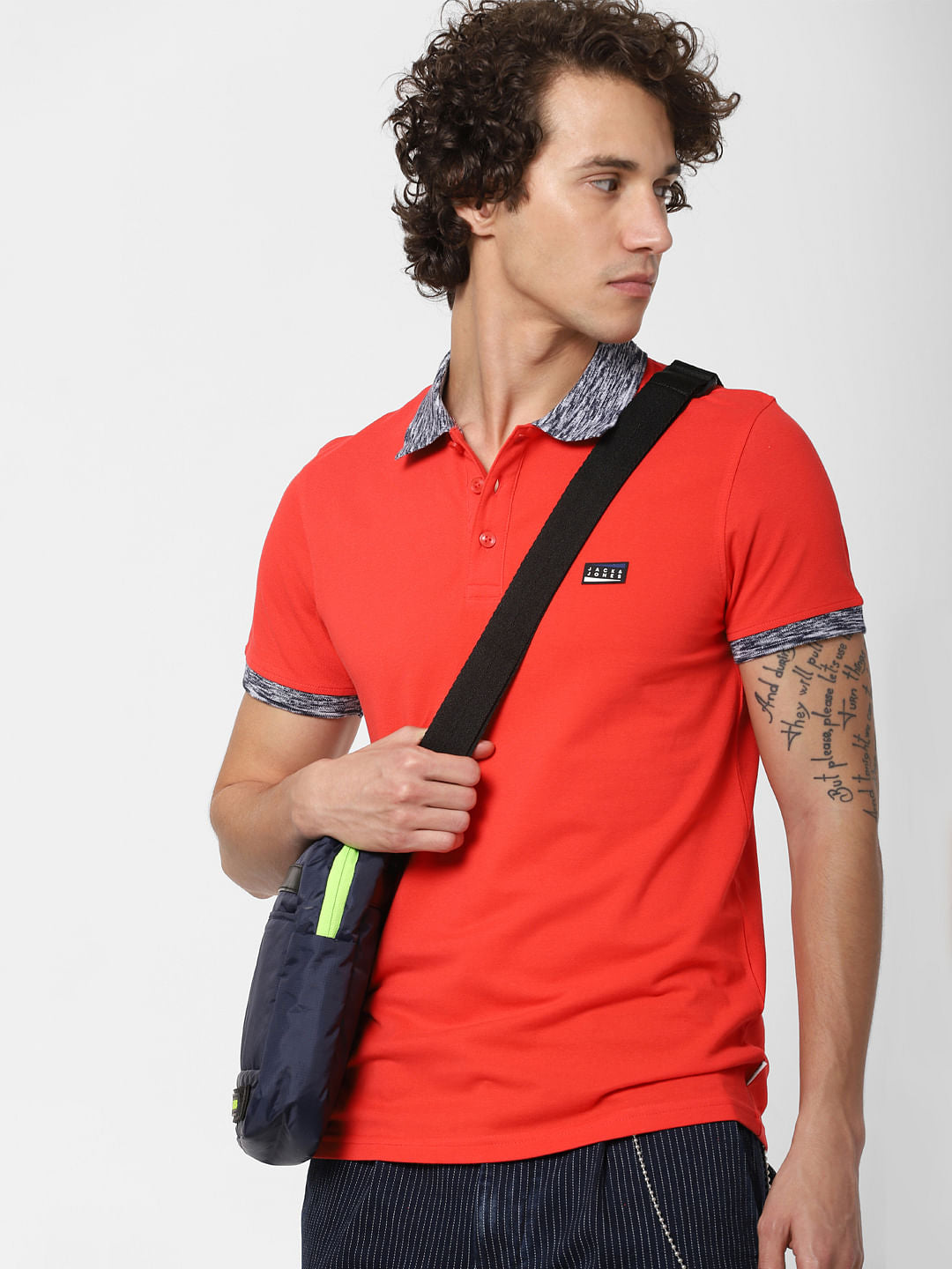 Red Contrast Tipping Polo Neck T-shirt - S