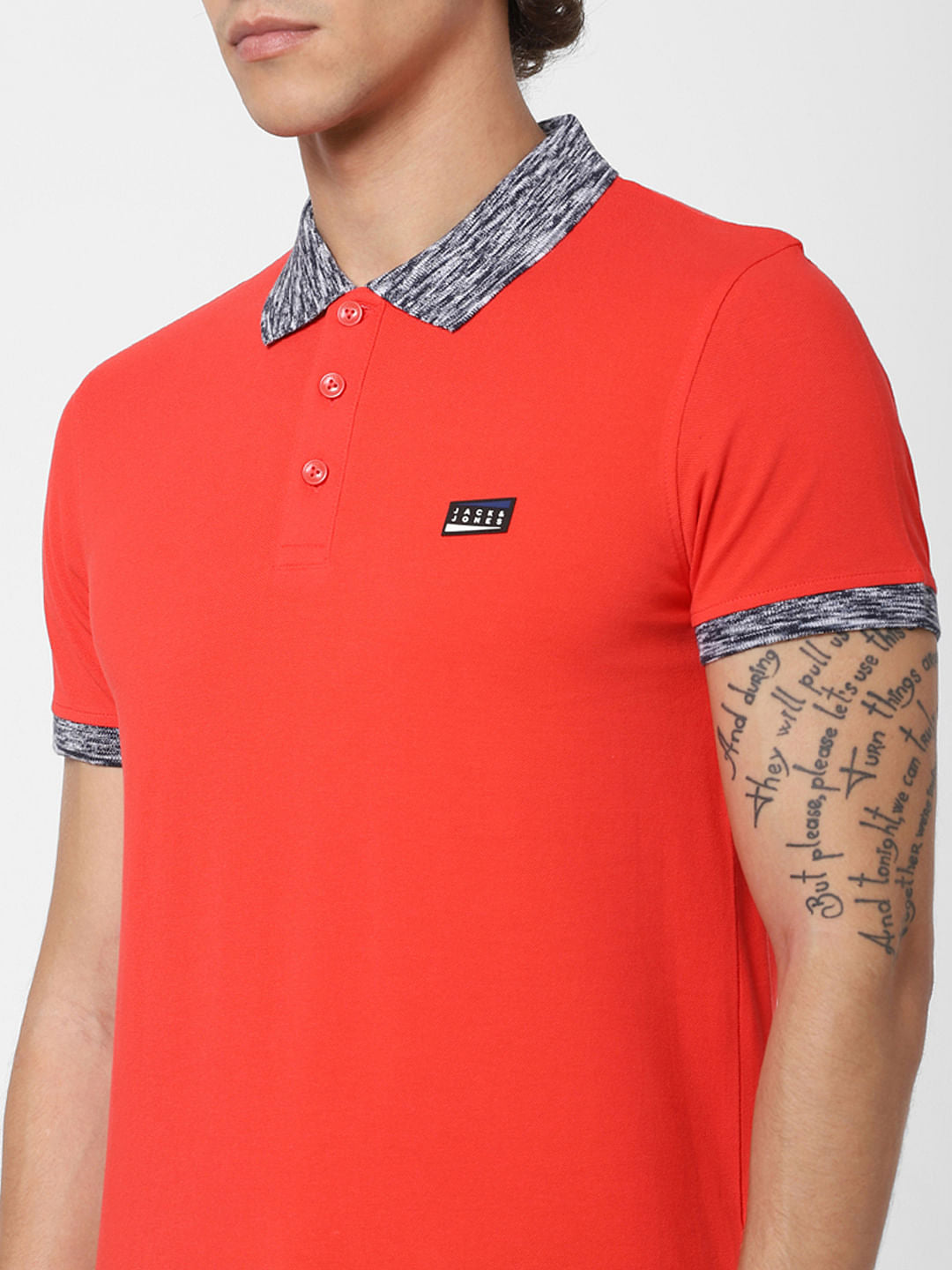 Red Contrast Tipping Polo Neck T-shirt