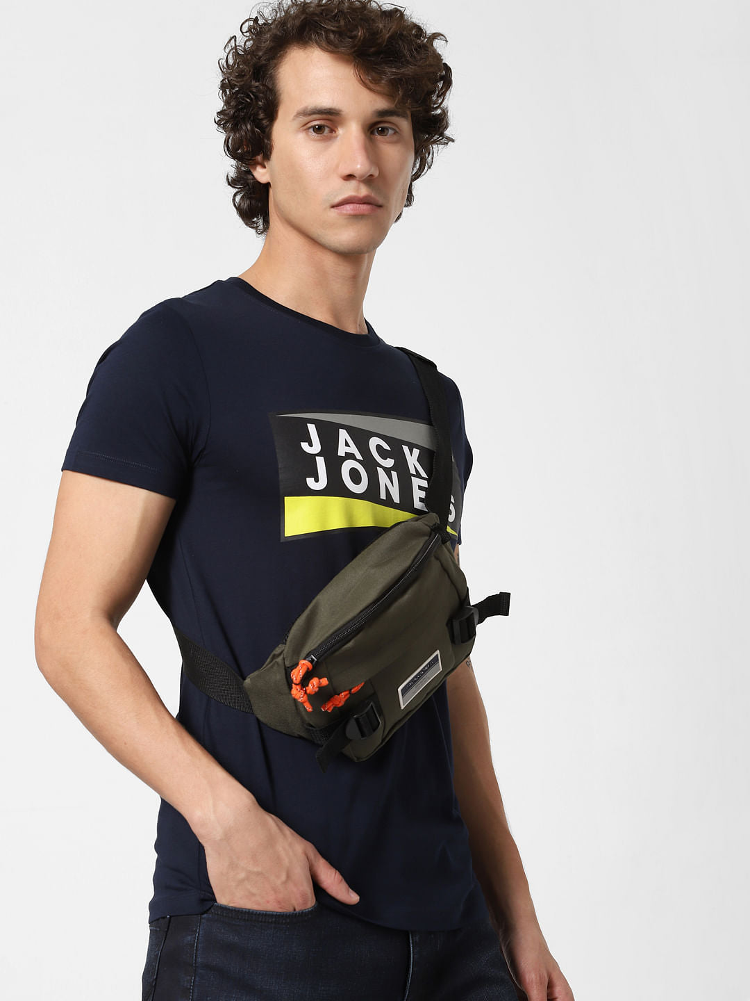 Navy Blue Logo Print Crew Neck T-shirt