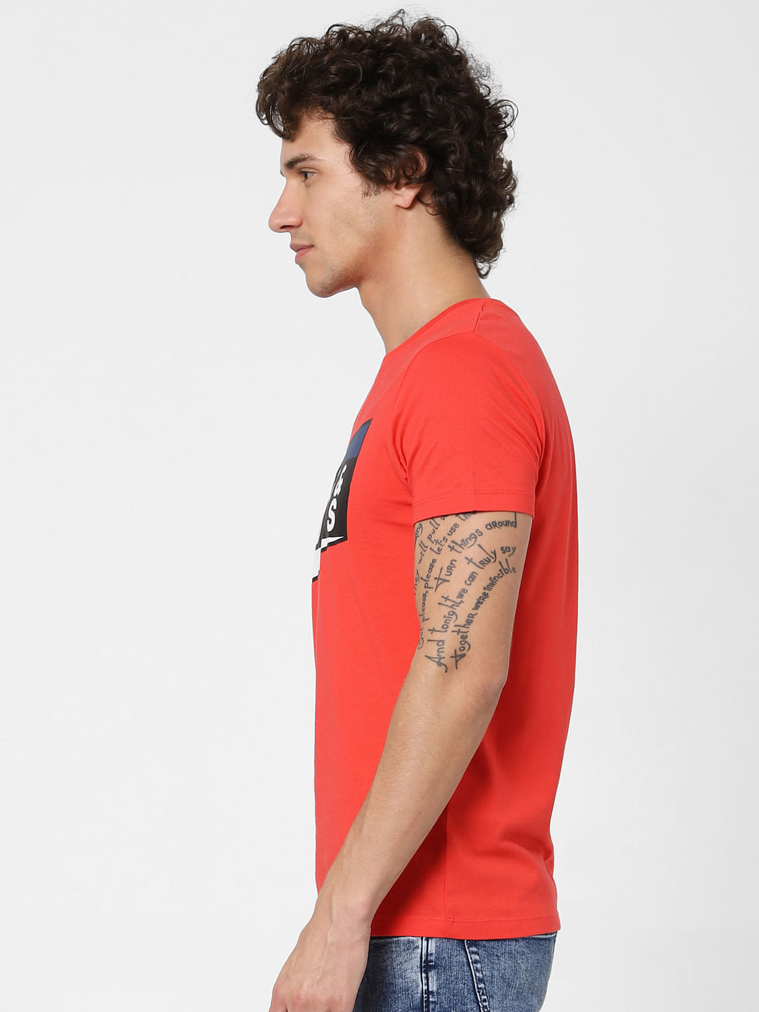Red Logo Print Crew Neck T-shirt