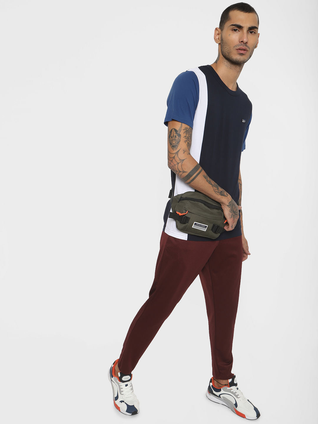 Blue Colourblocked Crew Neck T-shirt - S