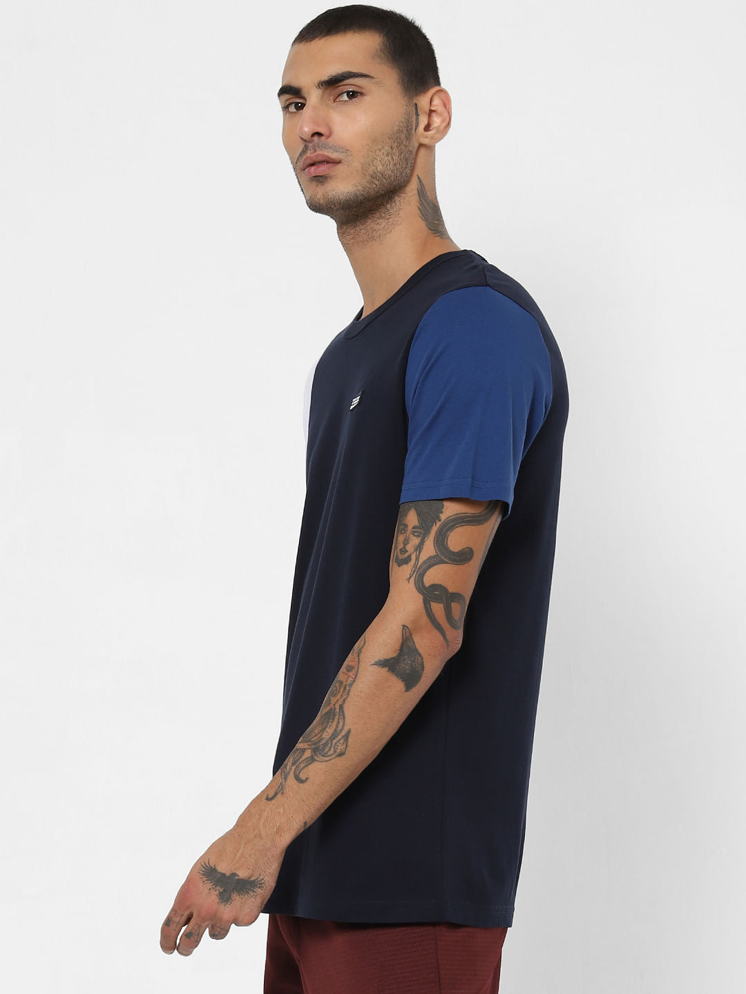 Blue Colourblocked Crew Neck T-shirt