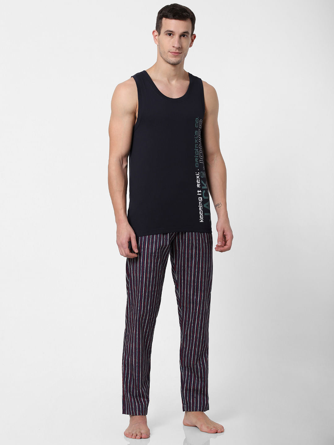 Navy Blue Striped Pyjama - S