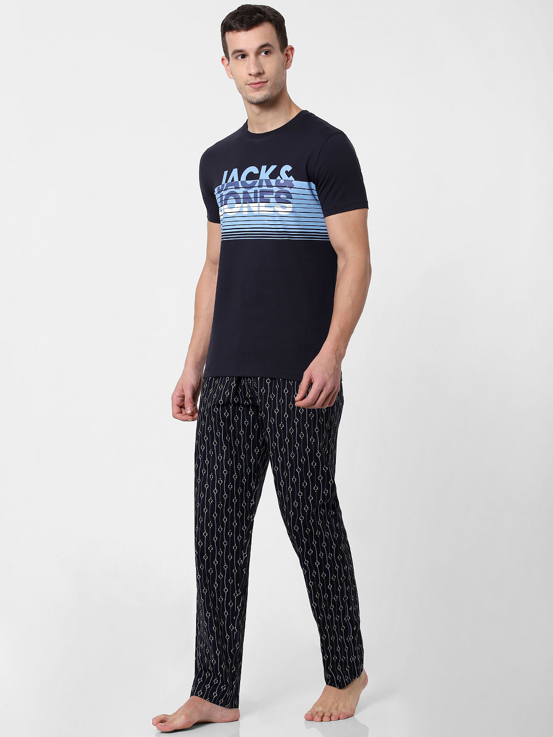Navy Blue Printed Pyjama - S