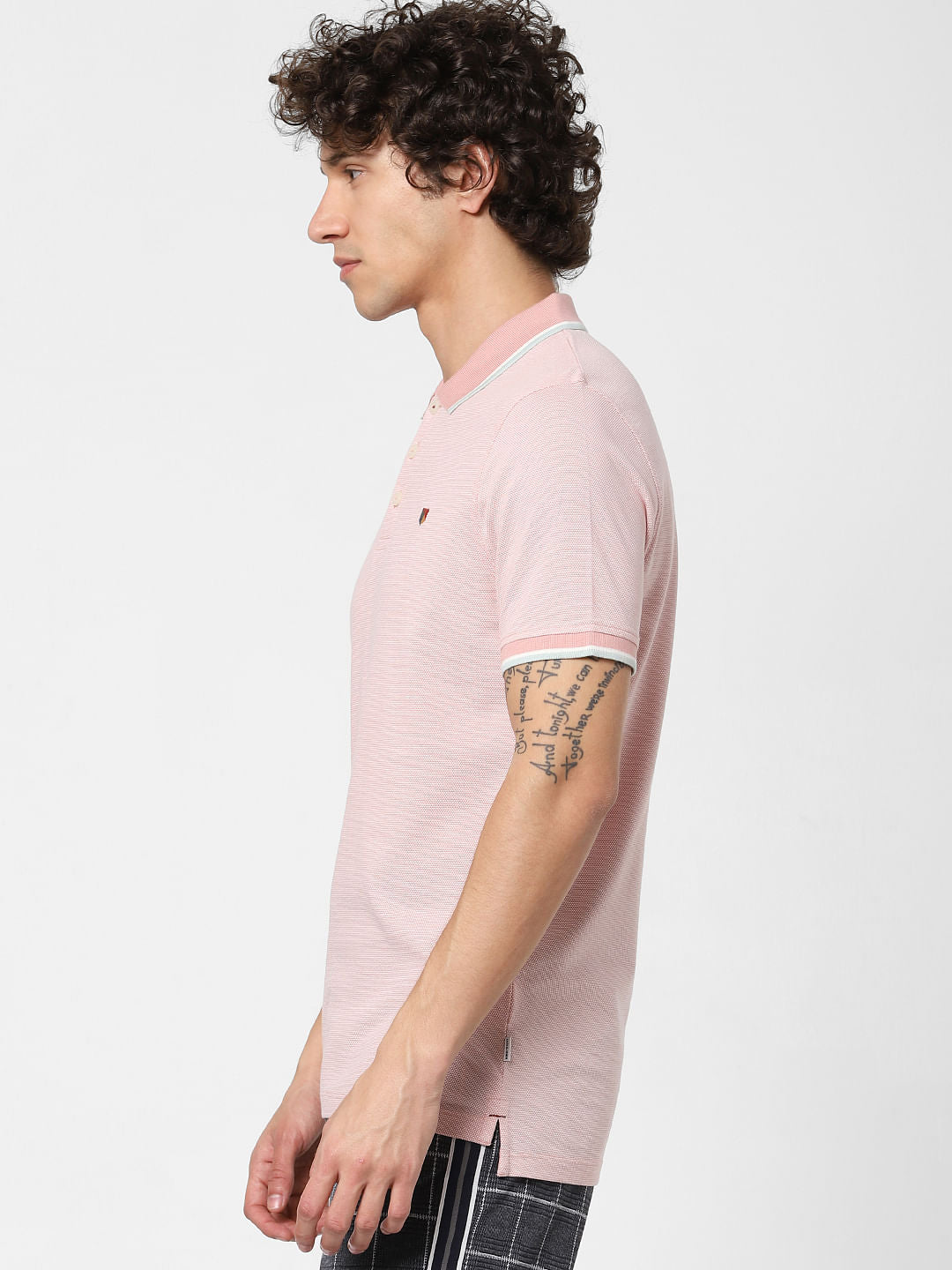 Pink Contrast Tipping Polo Neck T-shirt