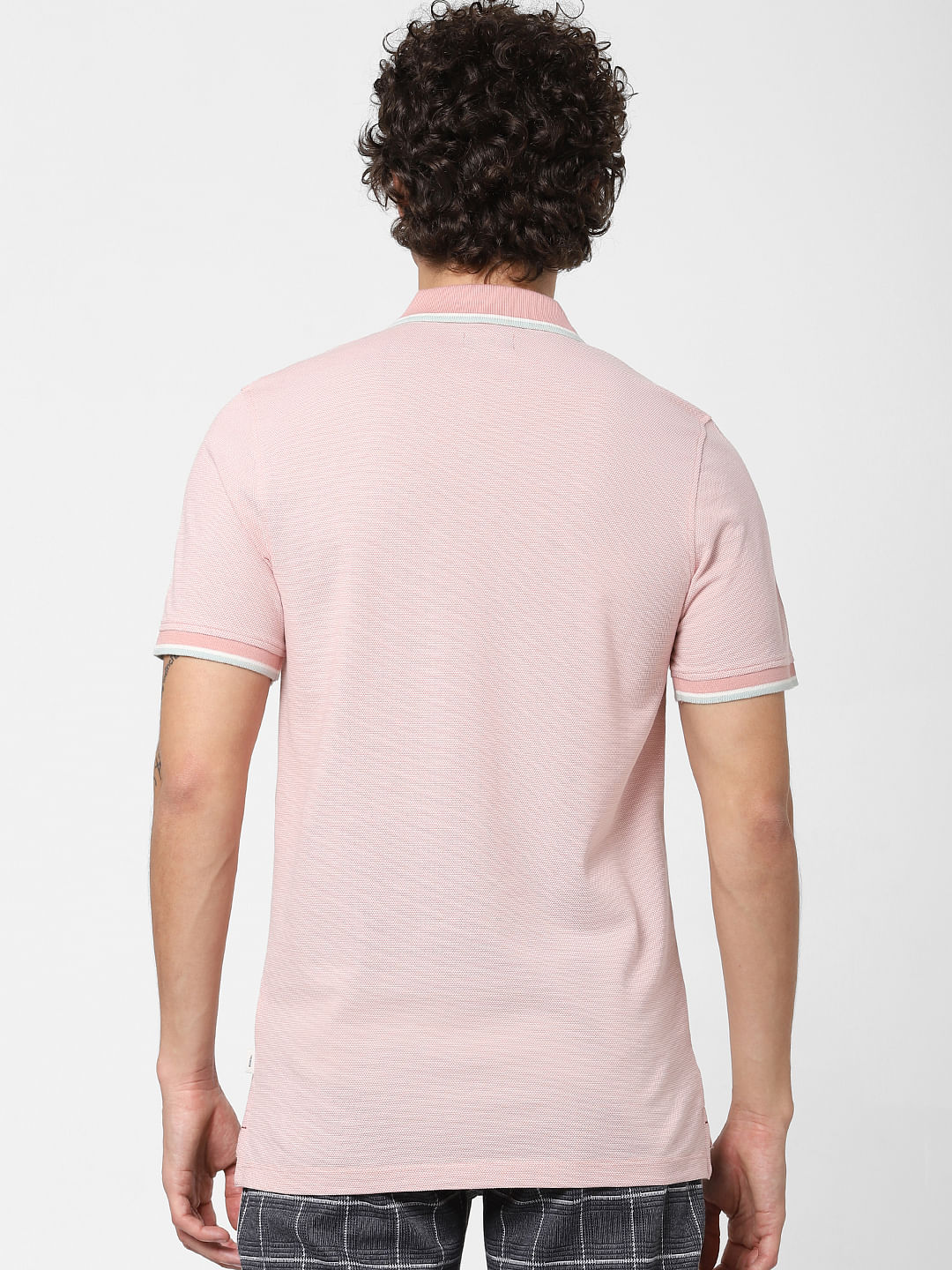 Pink Contrast Tipping Polo Neck T-shirt