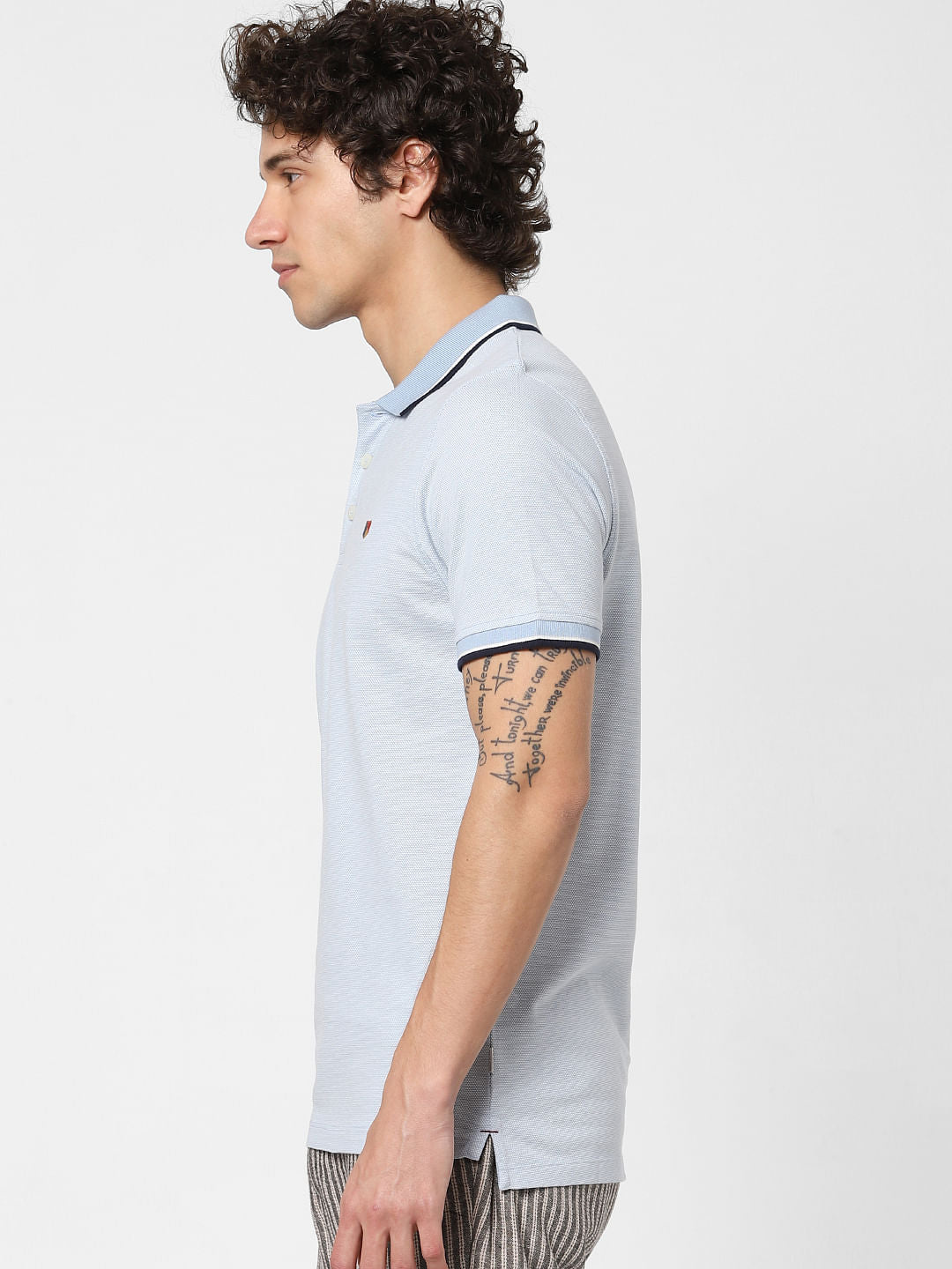 Blue Contrast Tipping Polo Neck T-shirt