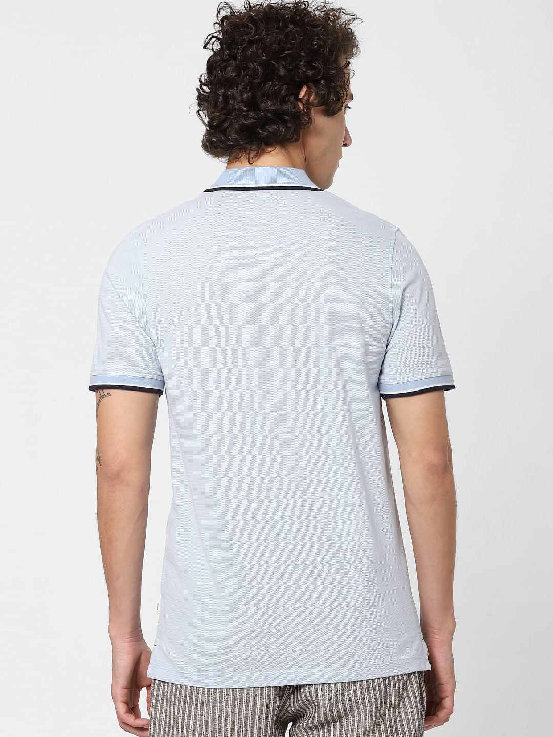 Blue Contrast Tipping Polo Neck T-shirt