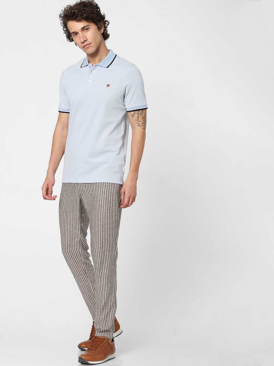 Blue Contrast Tipping Polo Neck T-shirt