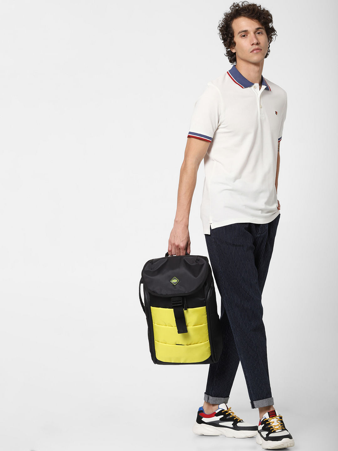 White Contrast Tipping Polo Neck T-shirt - S