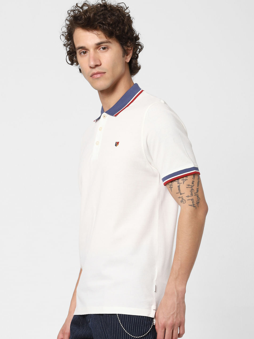 White Contrast Tipping Polo Neck T-shirt