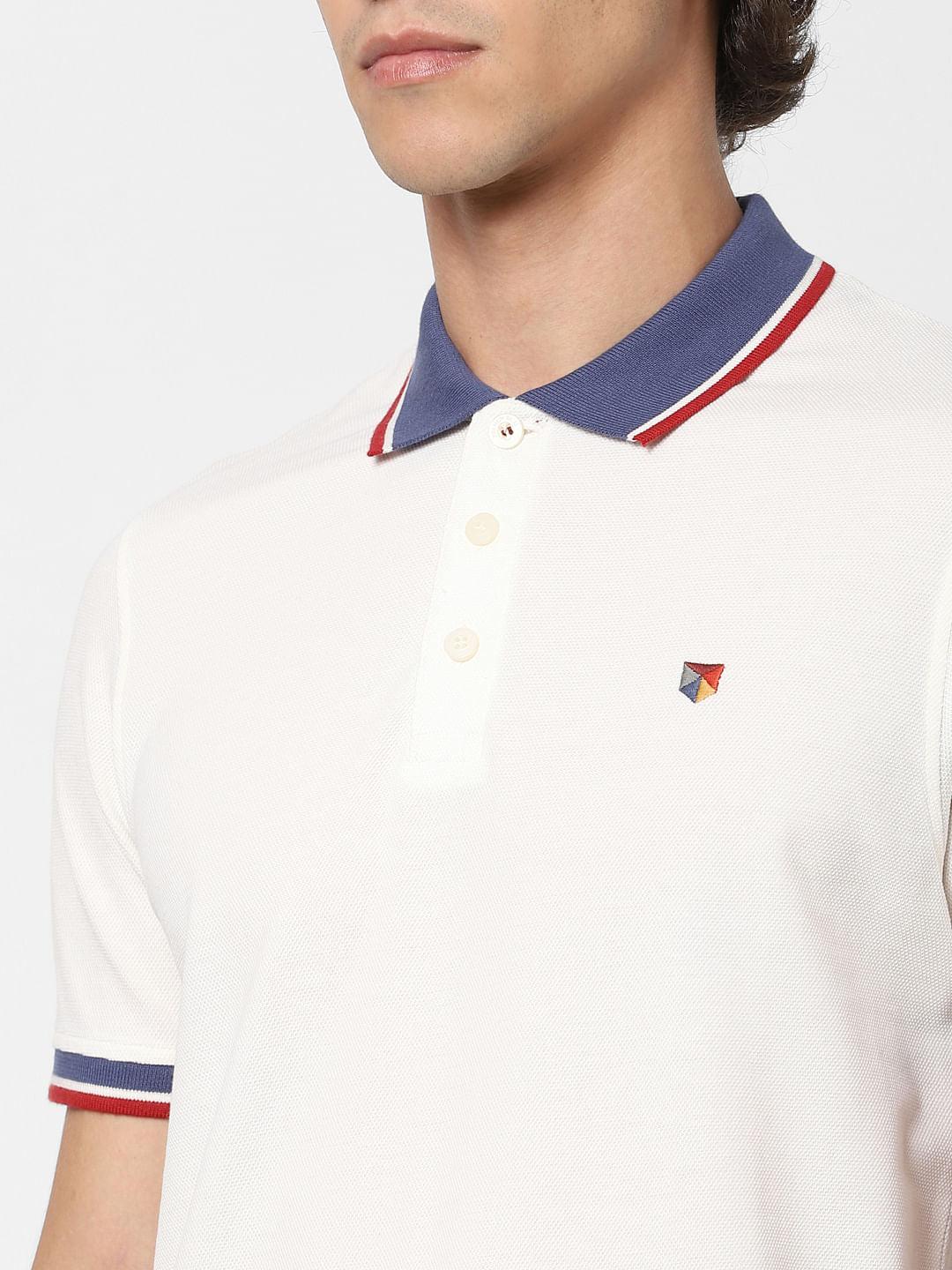 White Contrast Tipping Polo Neck T-shirt