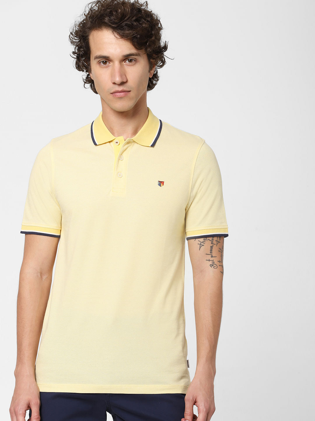 Yellow Contrast Tipping Polo Neck T-shirt
