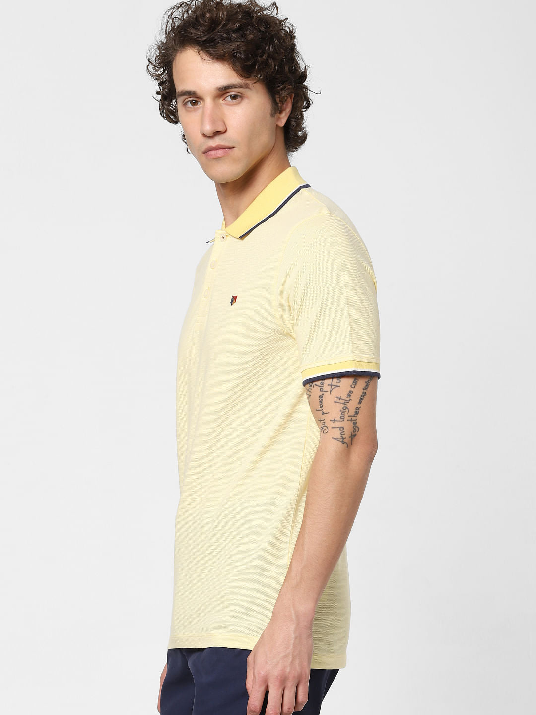 Yellow Contrast Tipping Polo Neck T-shirt