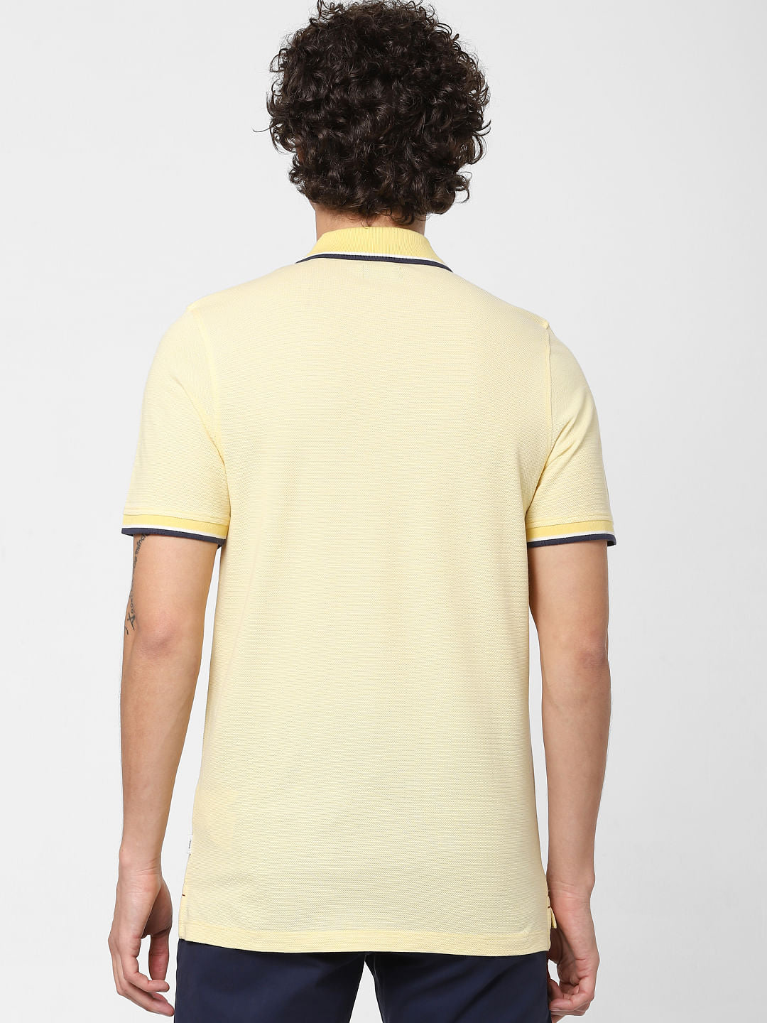 Yellow Contrast Tipping Polo Neck T-shirt