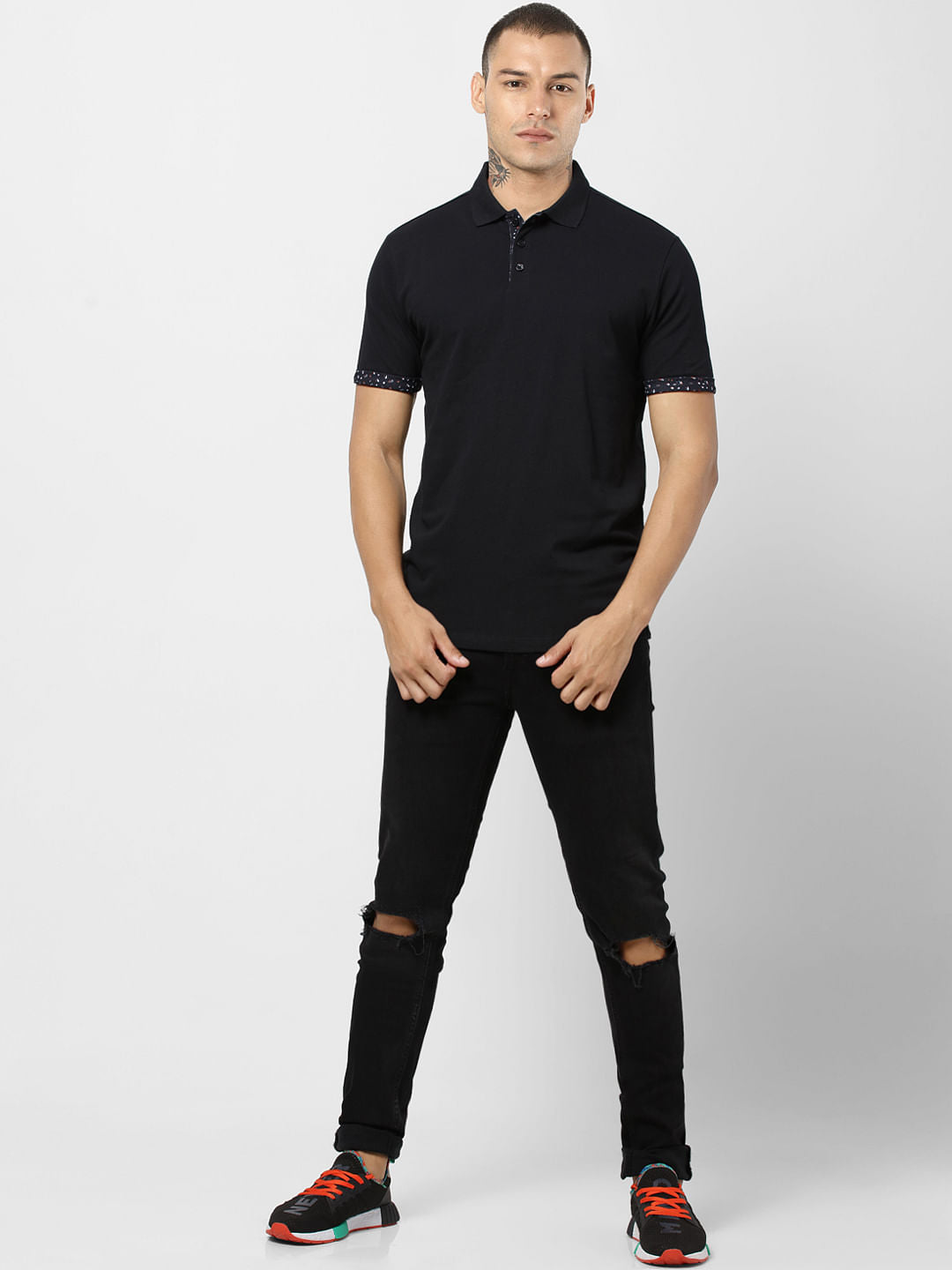 Black Contrast Tipping Polo T-shirt - S