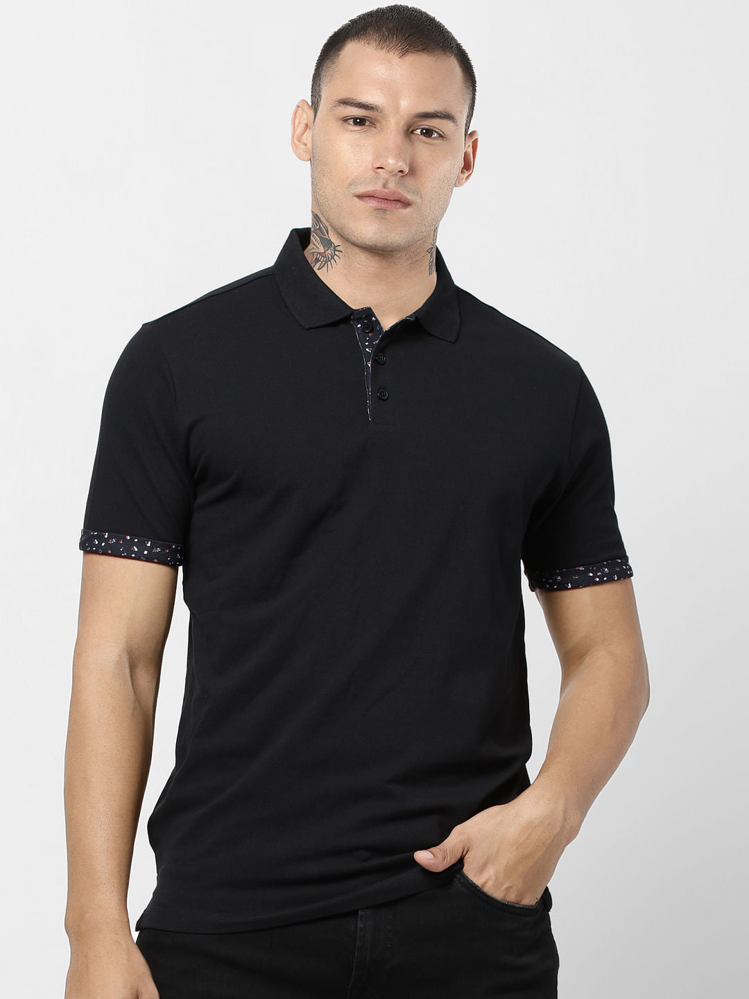 Black Contrast Tipping Polo T-shirt