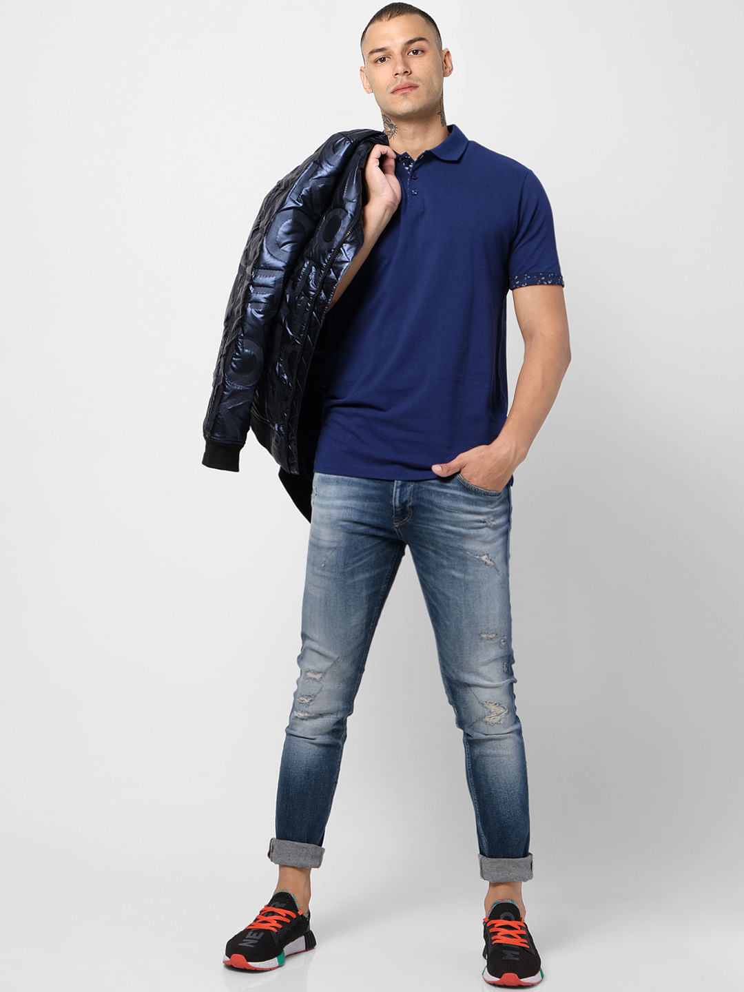 Blue Contrast Tipping Polo T-shirt