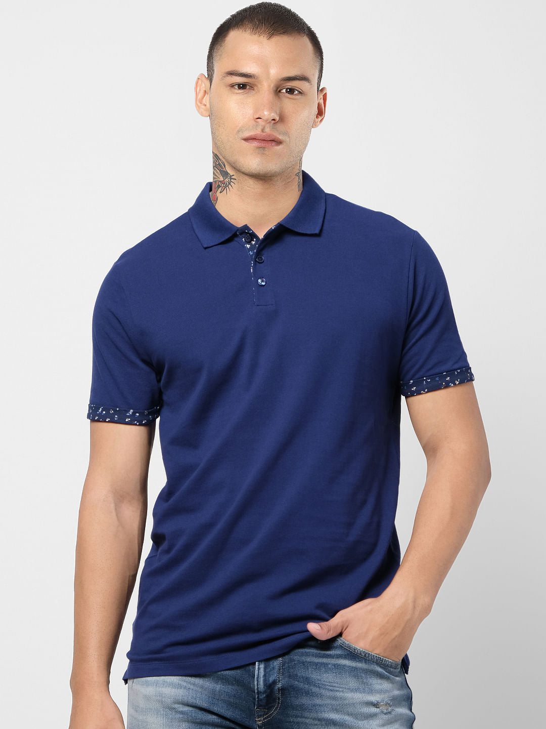 Blue Contrast Tipping Polo T-shirt