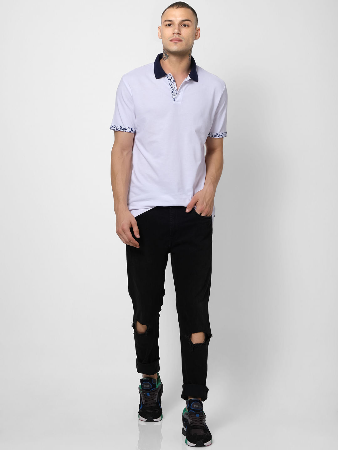 White Contrast Tipping Polo T-shirt - S