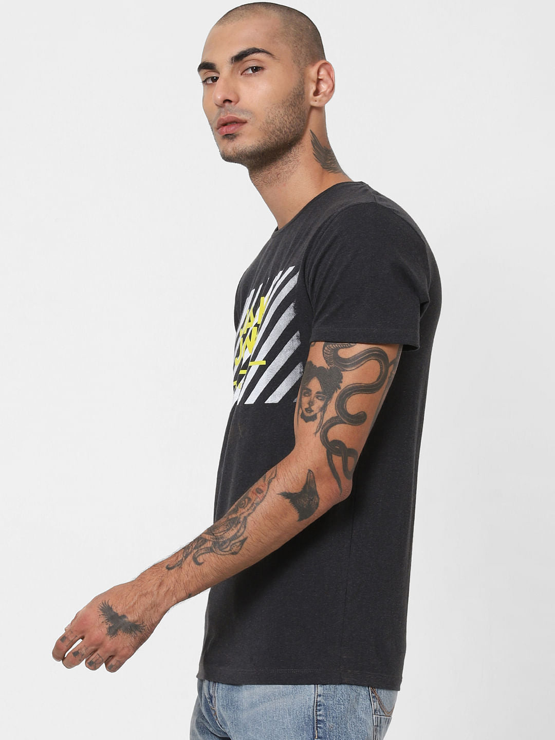 Dark Grey Logo Print Crew Neck T-shirt