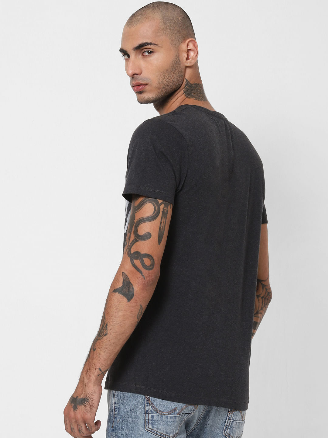 Dark Grey Logo Print Crew Neck T-shirt