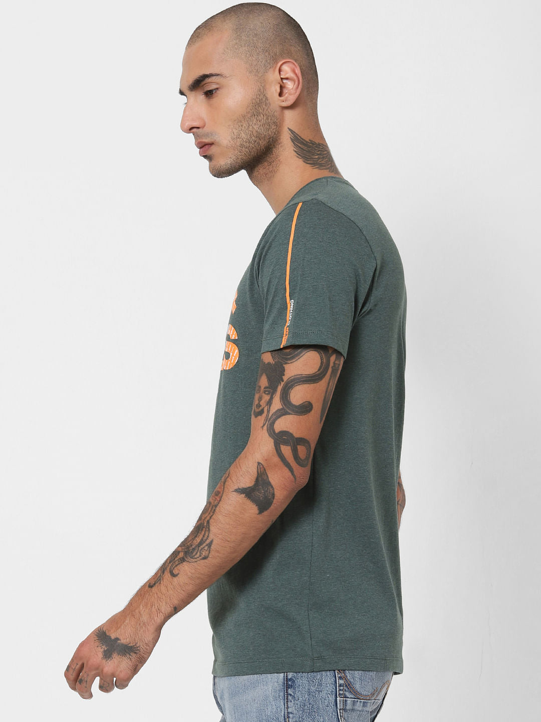 Green Logo Print Crew Neck T-shirt