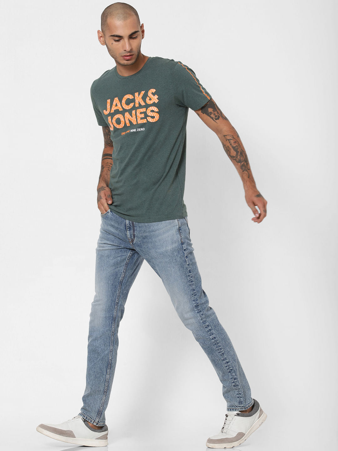 Green Logo Print Crew Neck T-shirt