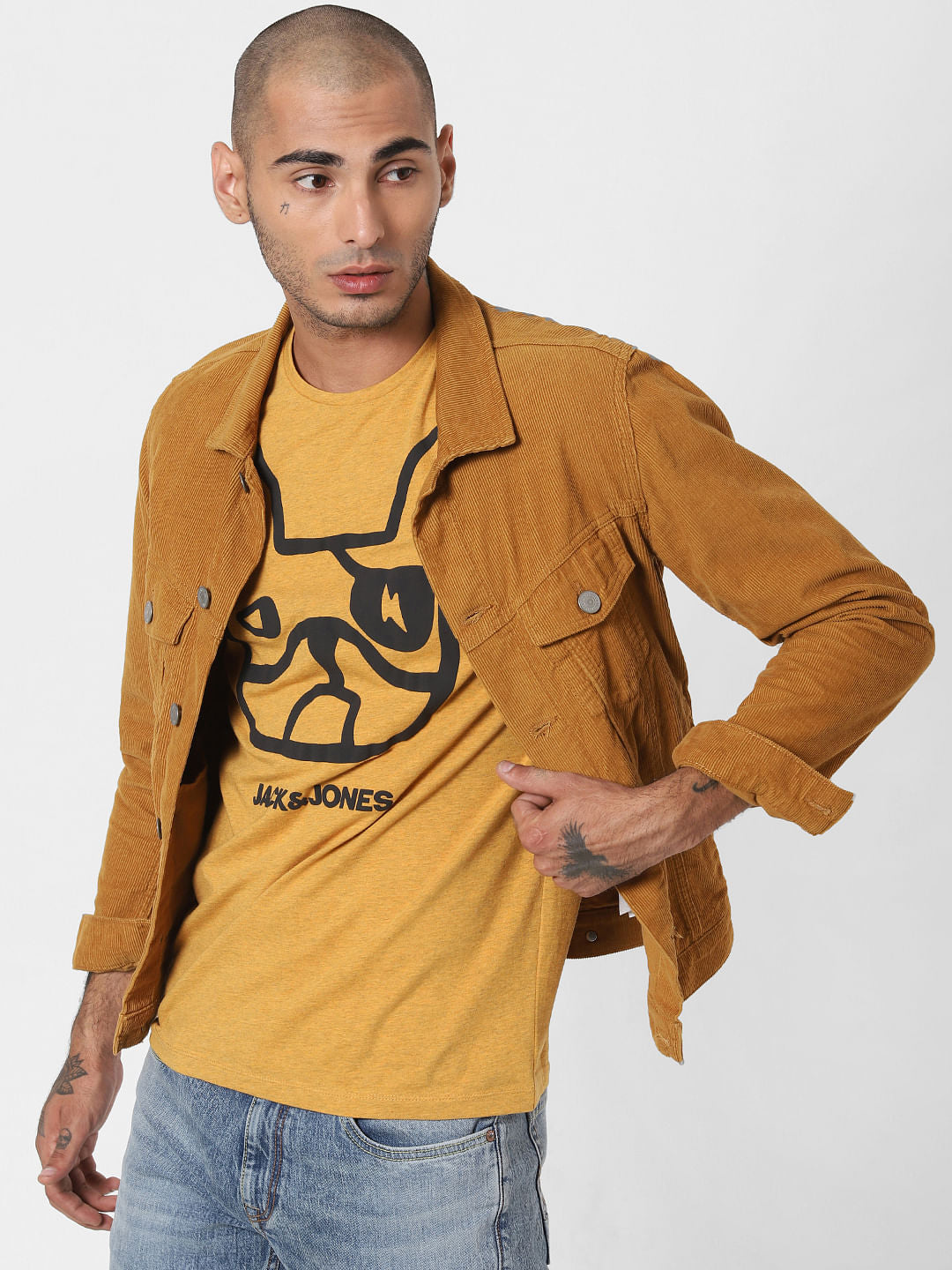Mustard Logo Print Crew Neck T-shirt - S