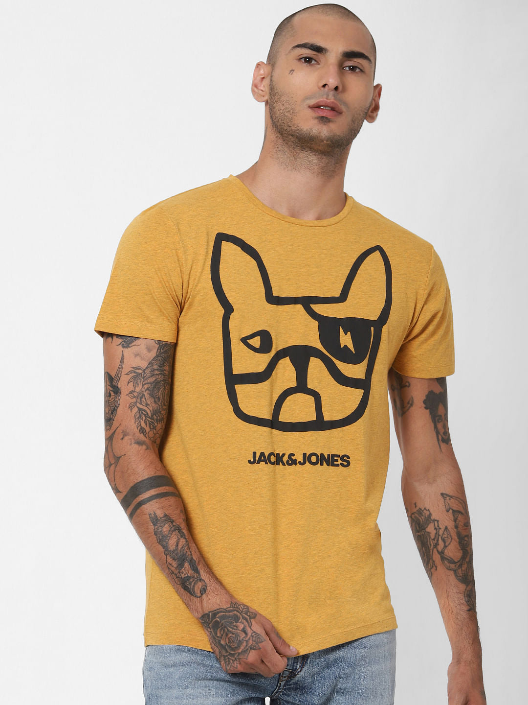 Mustard Logo Print Crew Neck T-shirt