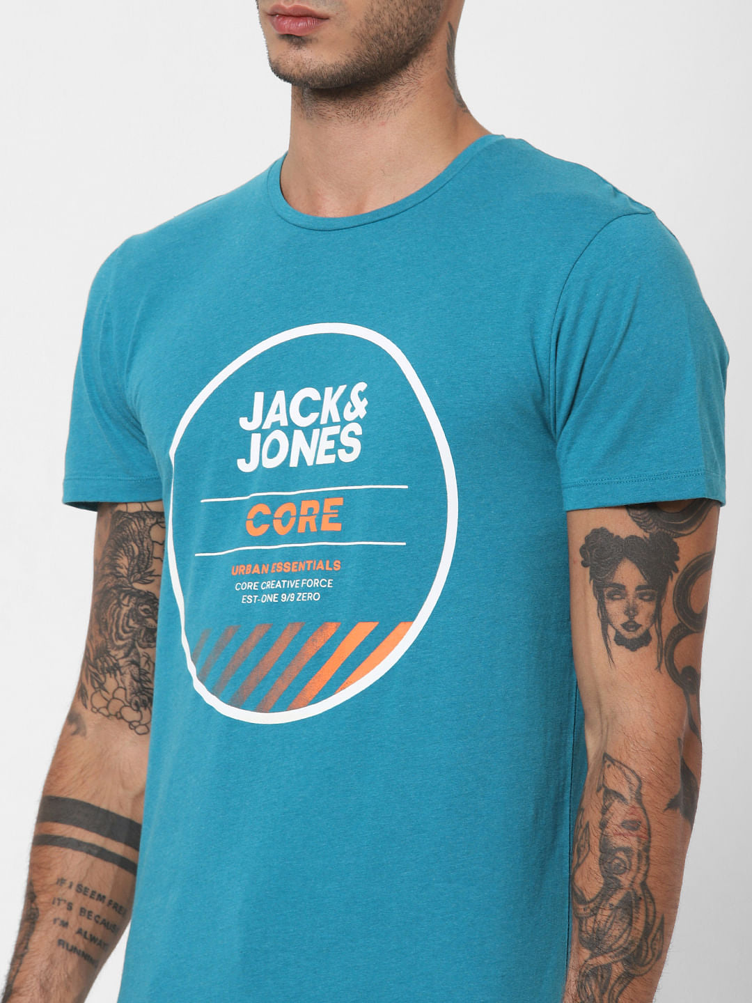 Blue Logo Print Crew Neck T-shirt