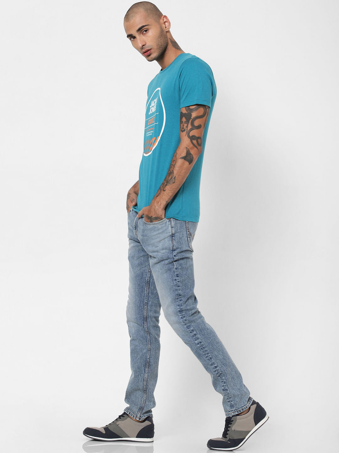 Blue Logo Print Crew Neck T-shirt
