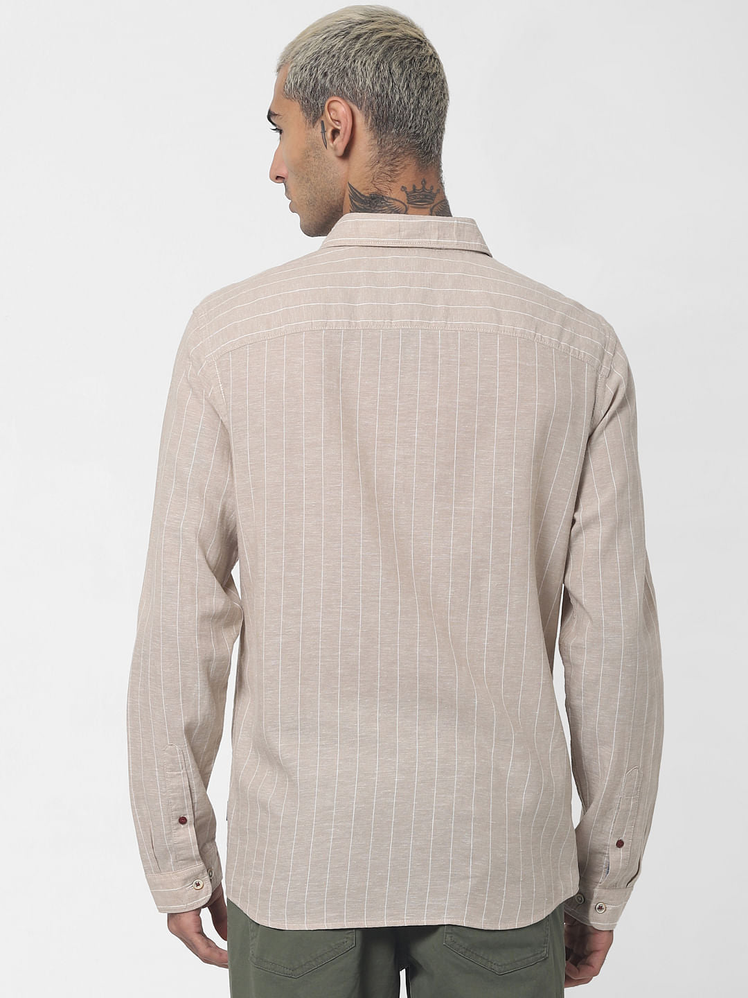 Beige Striped Full Sleeves Shirt