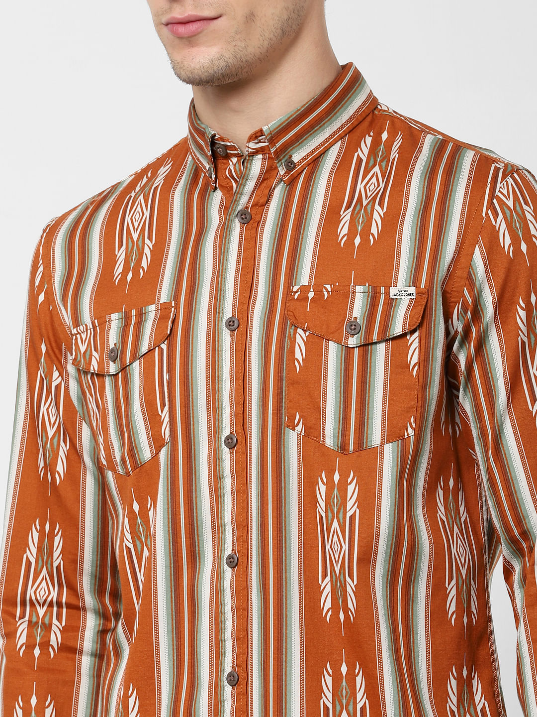 Brown All Over Print Full Sleeves Shirt