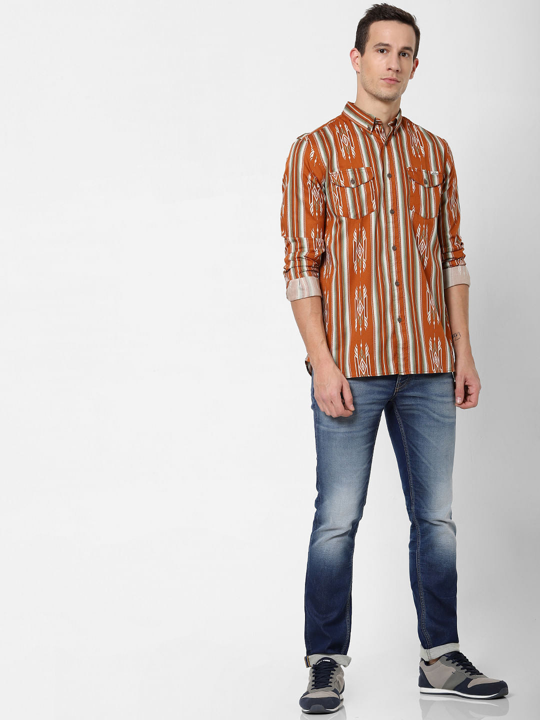 Brown All Over Print Full Sleeves Shirt