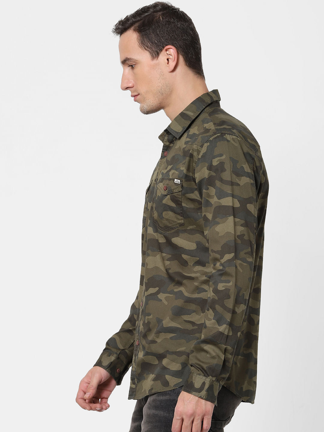 Green Camo Print Full Sleeves Shirt