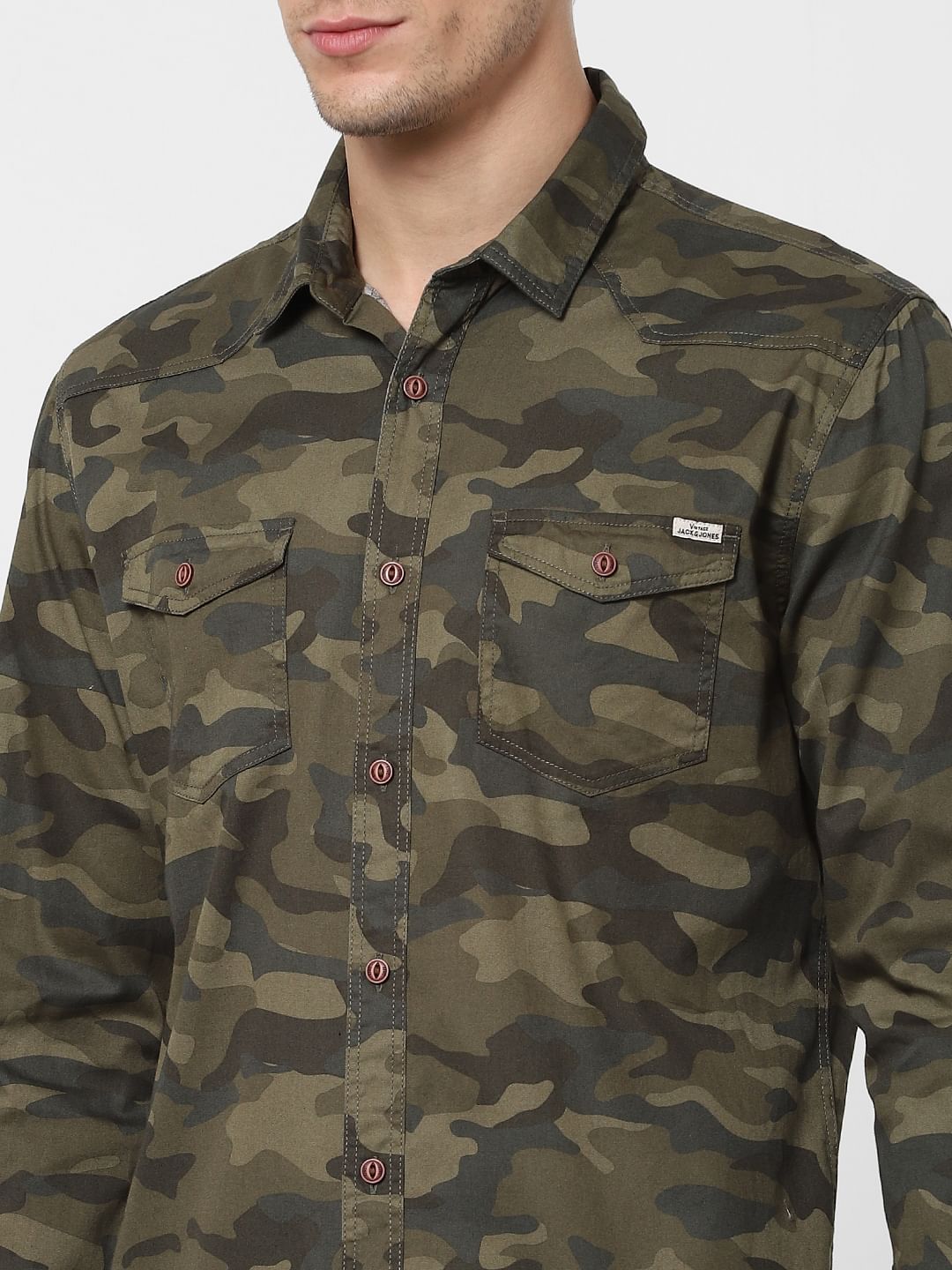 Green Camo Print Full Sleeves Shirt