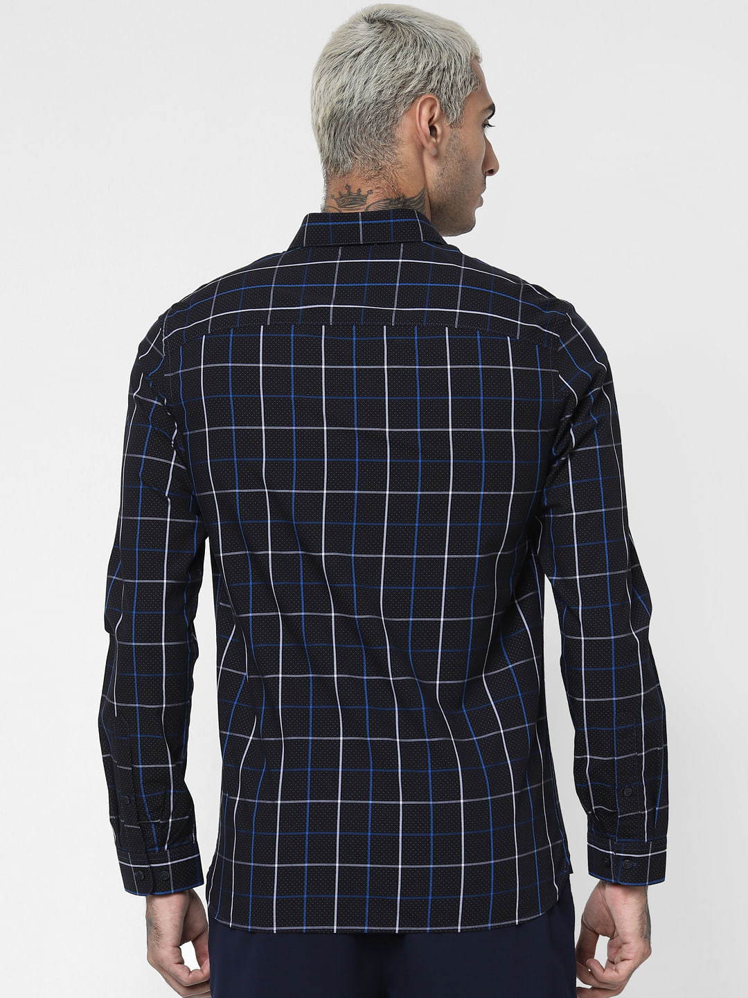 Navy Blue Check Full Sleeves Shirt