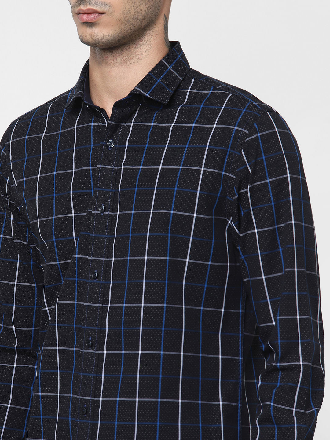 Navy Blue Check Full Sleeves Shirt