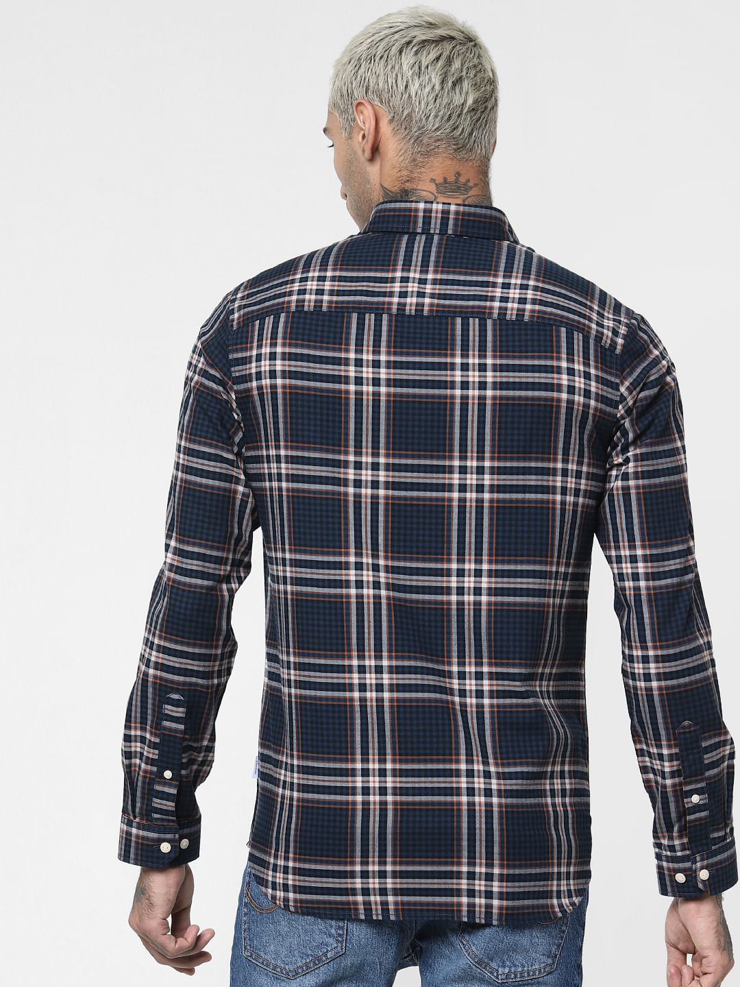 Navy Blue Check Full Sleeves Shirt