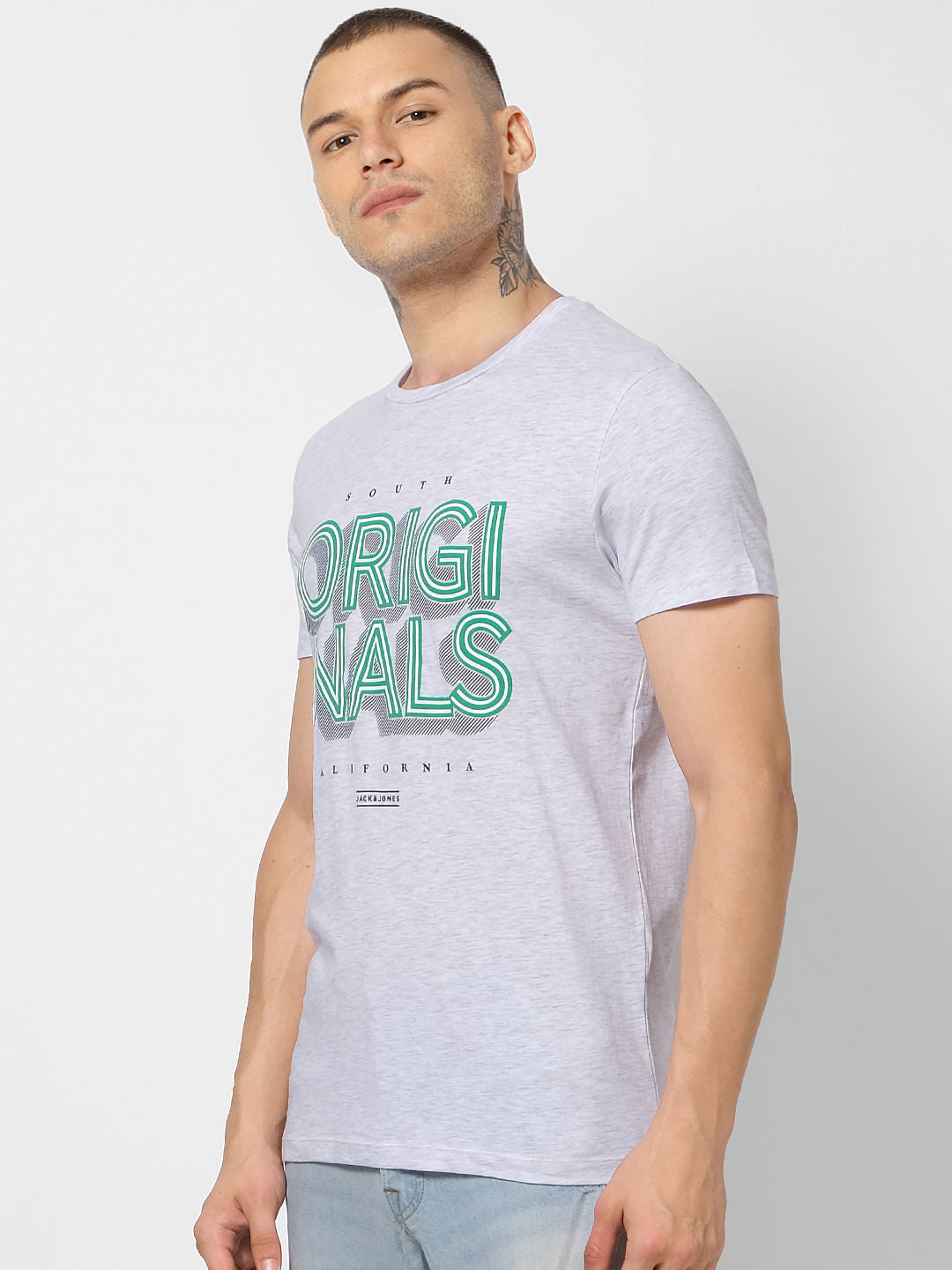 Light Grey Logo Print Crew Neck T-shirt