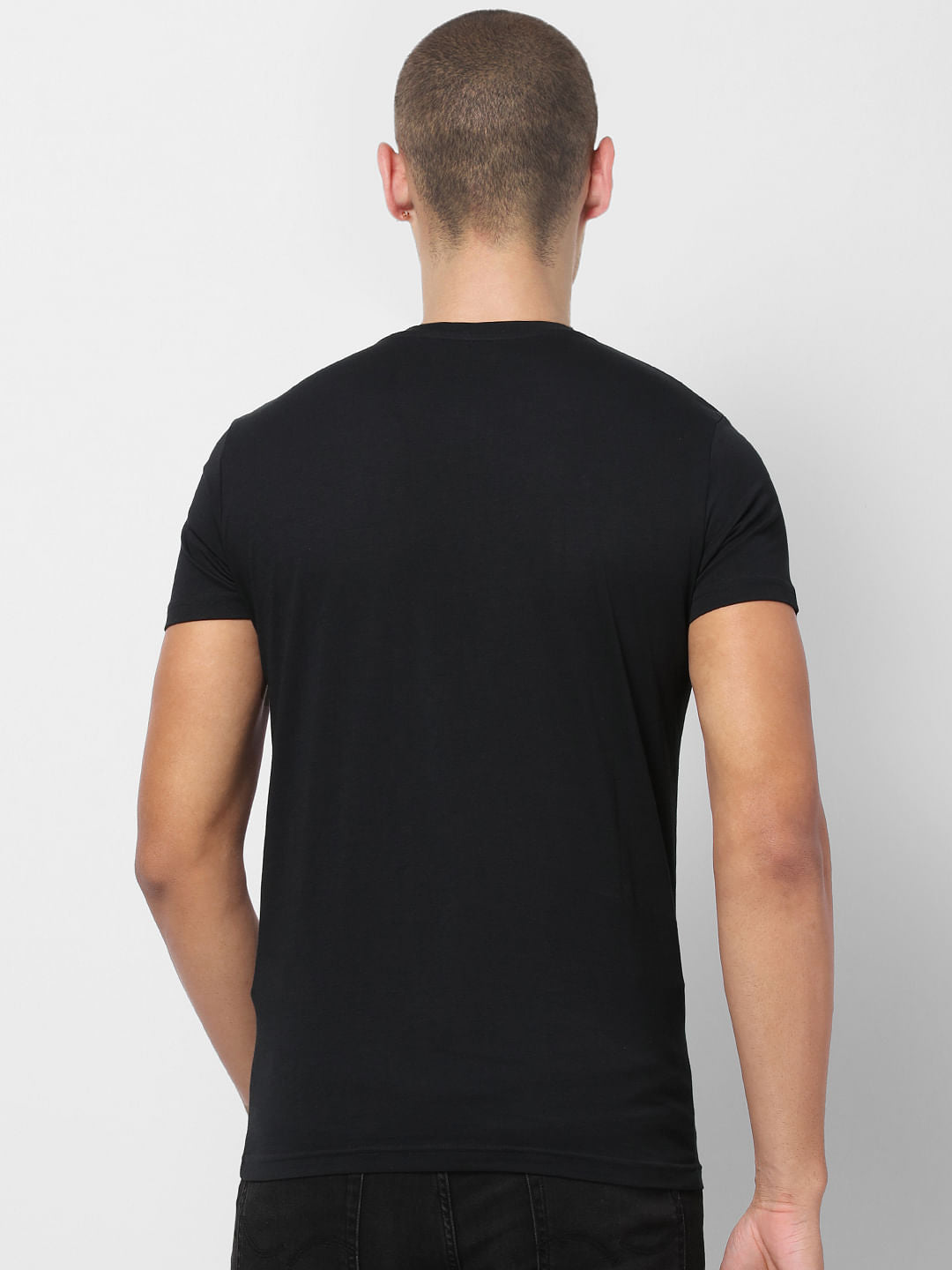 Black Snoopy Print Crew Neck T-shirt